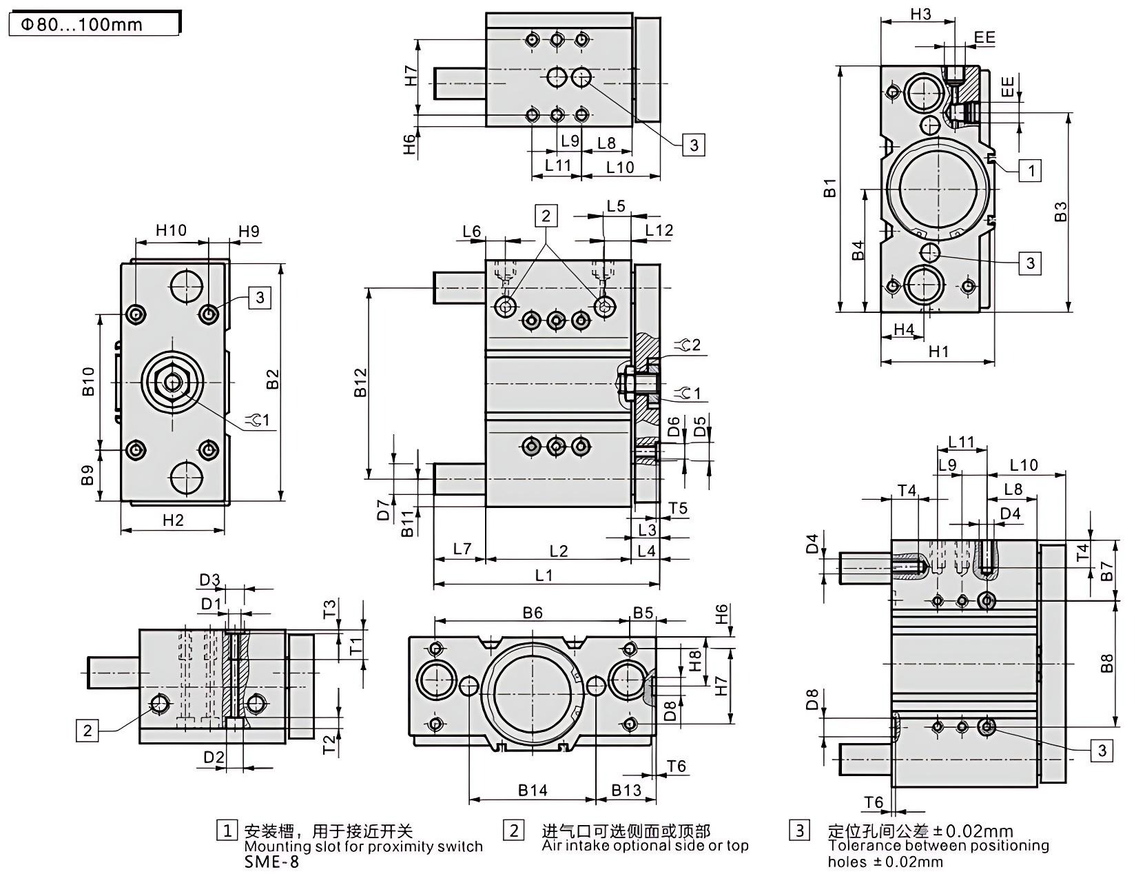 80~100mm guide rod cylinder DFM series cylinder