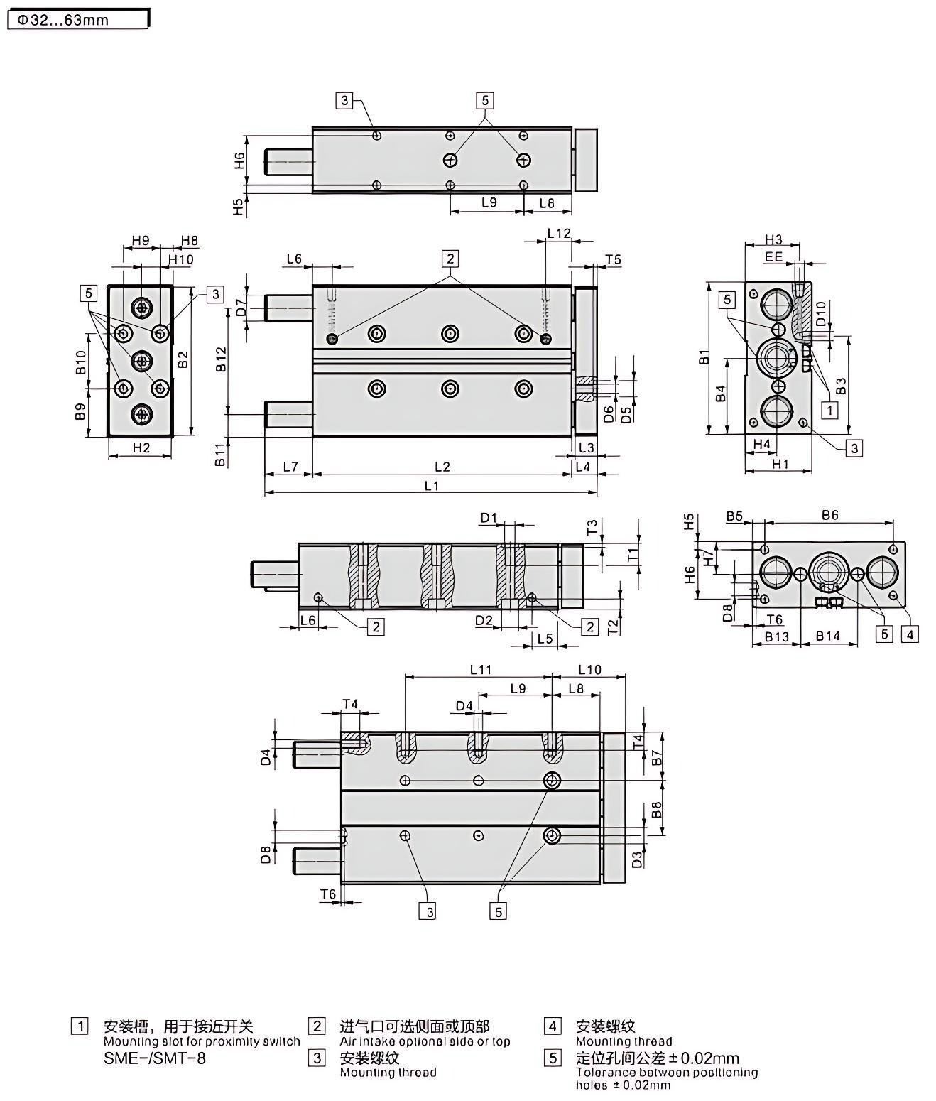32~63mm guide rod cylinder 32~63mm cylinder