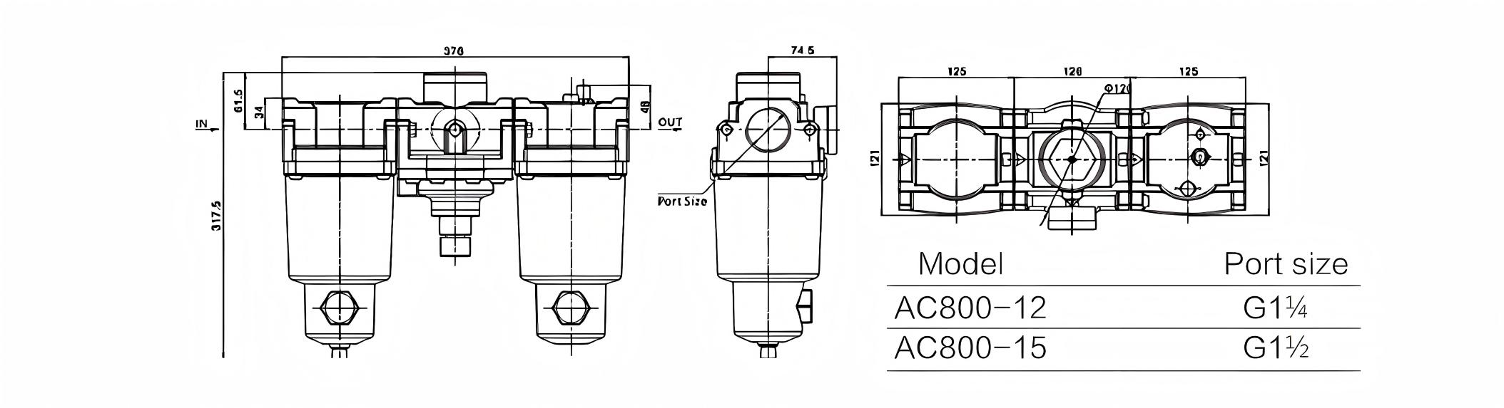 Large Flow FRL Combination Air filter regulator lubricator