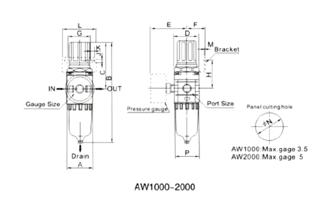 Container Aw1000 SMC AW1000-05 Pneumatic Filter Regulator - G1/8