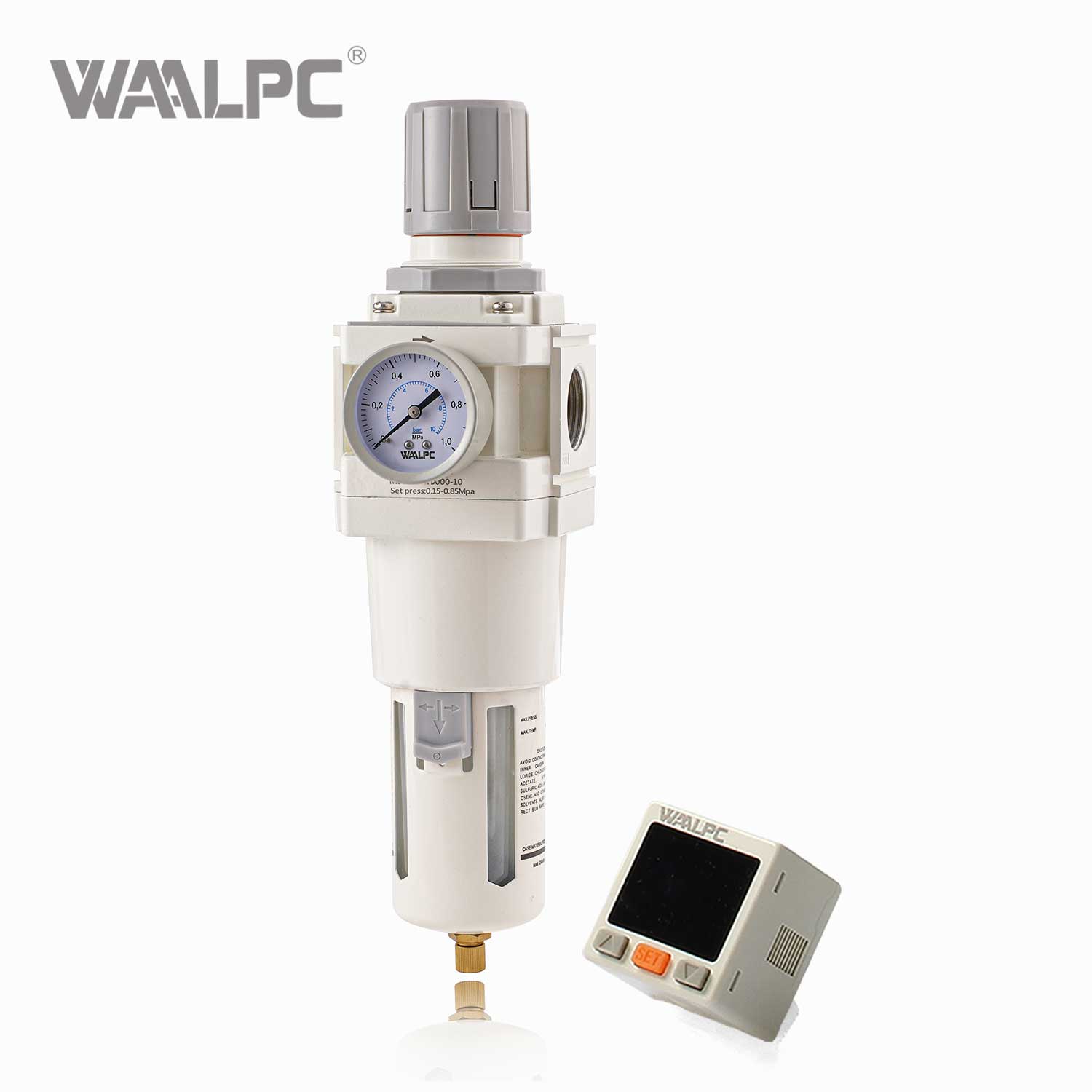 WAALPC SMC Weißer pneumatischer Filterregler AW5000-10 G1 '' 0,05-0,85MPa mit externem Druckstock und elektronischer Anzeige 