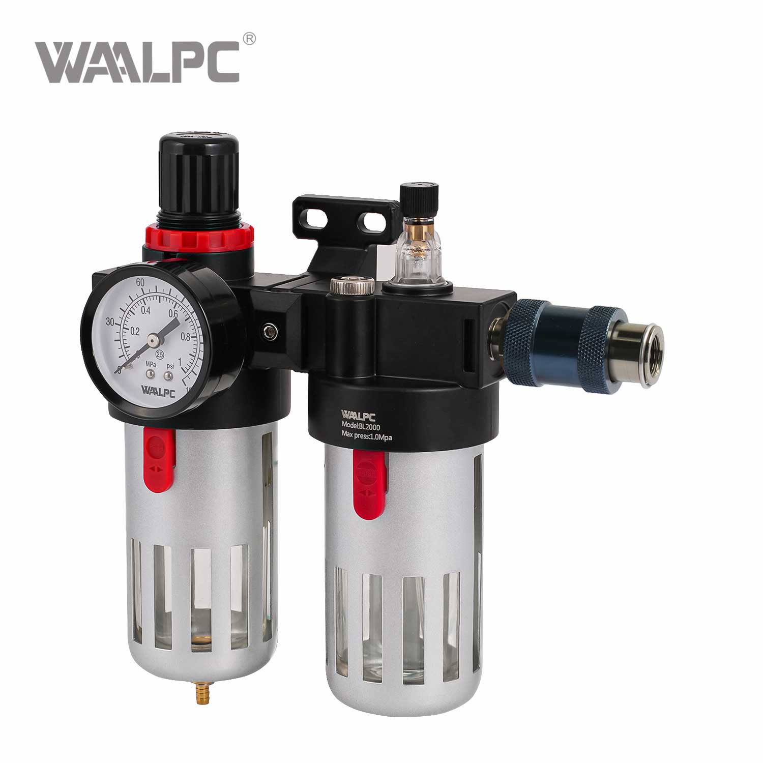 Lubricador de Aceite AIRTAC Negro Plata BL2000 con V&aacute;lvula Deslizante Manual para Sistemas Neum&aacute;ticos 1.5MPa