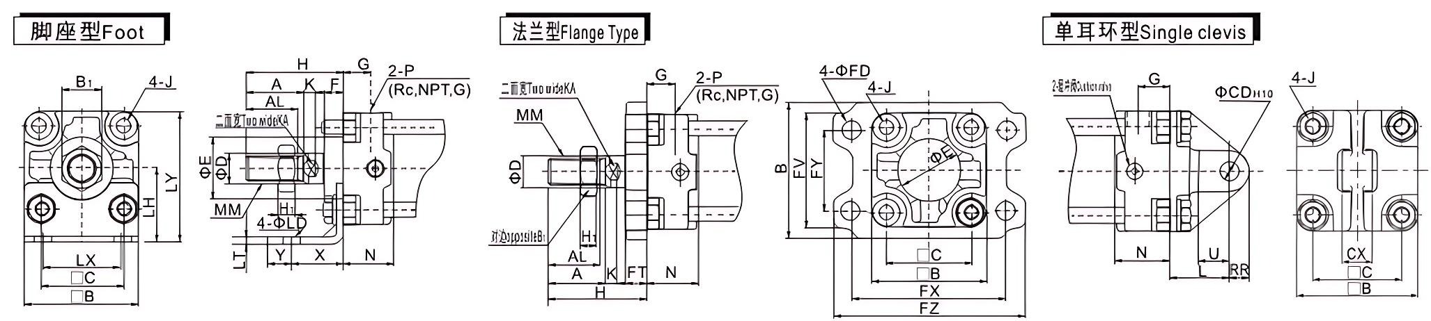CA2 Series Standard Square Body Air Cylinder