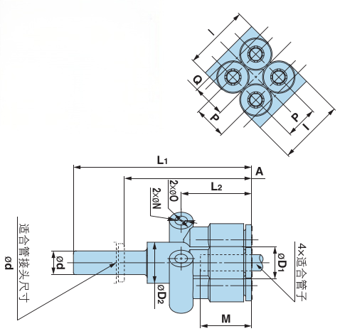 插管四管Y形接管 Y-KQ2XD