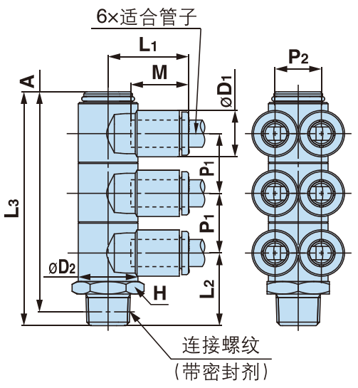 三个双管万向弯头 Y-KQ2ZT（密封剂）