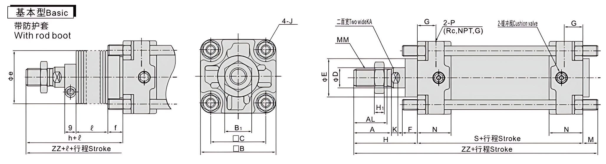 CA2 Series Standard Square Body Air Cylinder