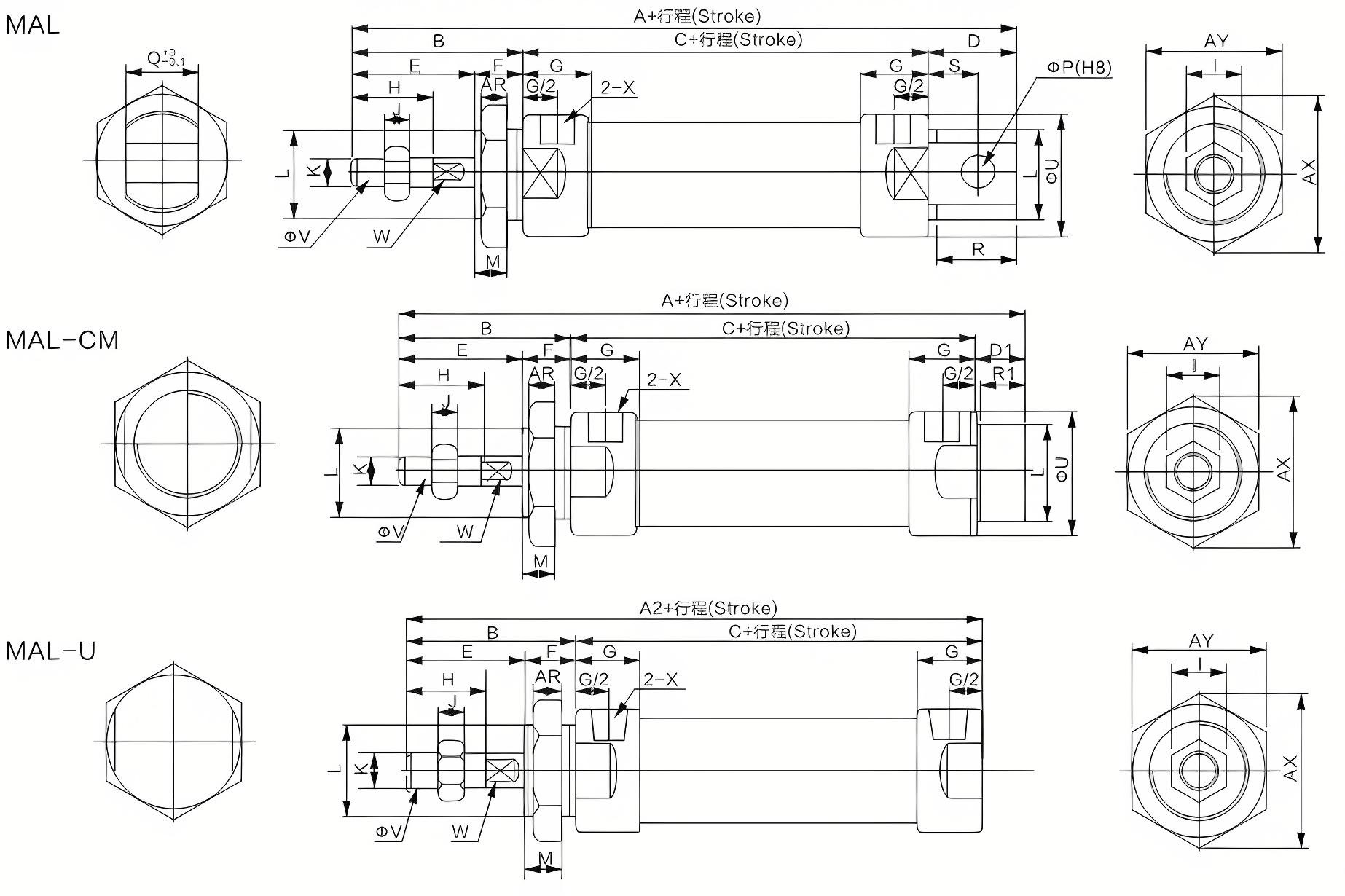 MAL Series Compact Pneumatic Cylinders