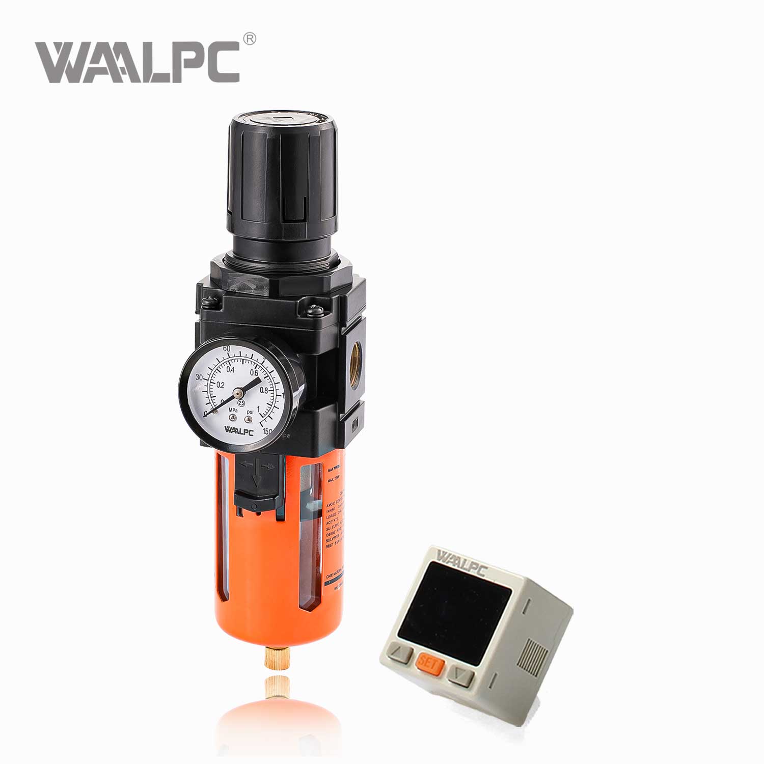 WAALPC SMC Blacke Orange Pneumatic Filter Regulator AW3000-03 G3/8'' 0.05-0.85MPa with External Pressure Gauge And Electronic Display 