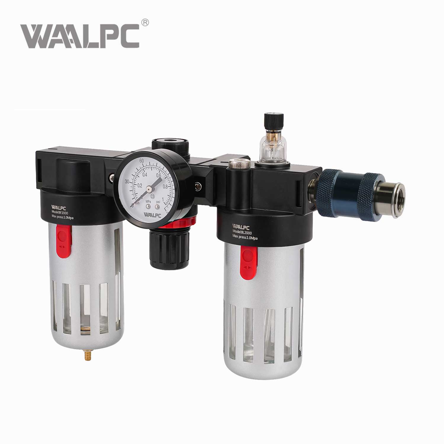 Lubricador de Aceite AIRTAC Negro Plata BL2000 con V&aacute;lvula Deslizante Manual para Sistemas Neum&aacute;ticos 1.5MPa