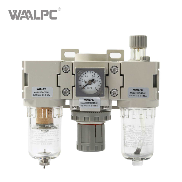 Série HDAC da unidade FRL de alta precisão | 5μm 25μm 40μm Filtração ± 1% de estabilidade de pressão e lubrificação de névoa de óleo 0,05 ~ 0,85MPa