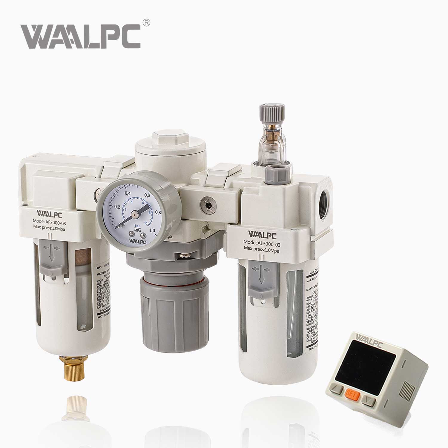 WAALPC SMC AW3000-03 G3/8'' 0.05-0.85MPa White Pneumatic Filter Regulator with External Pressure Gauge And Electronic Display 