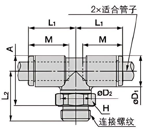 双管T形接头 Y-KQ2T（密封圈密封）_