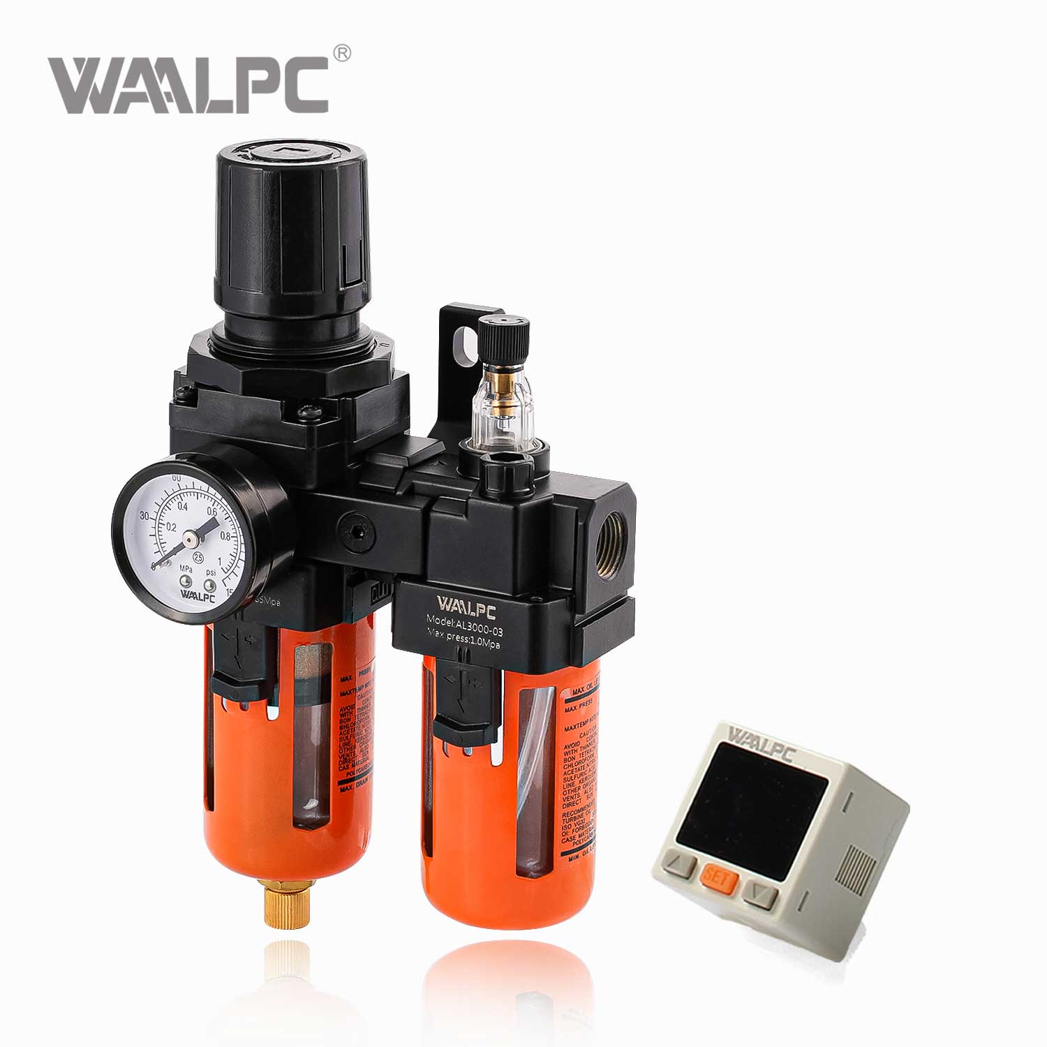 WAALPC SMC Blacke Orange Pneumatic Filter Regulator AW3000-03 G3/8'' 0.05-0.85MPa with External Pressure Gauge And Electronic Display 