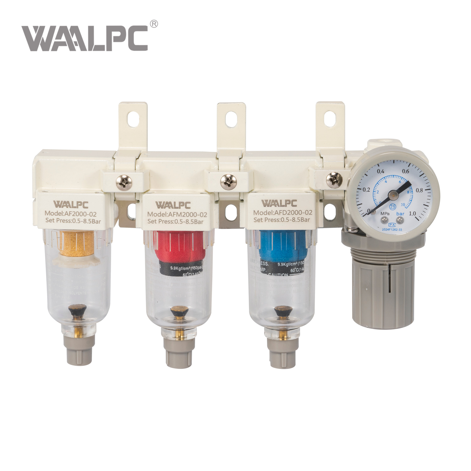 Powerful Filtration Pneumatic Air Preparation AFFFR Unit - 4-in-1 Air Filter Regulator Combo with Pressure Gauge for Compressed Air Systems Automation Machinery