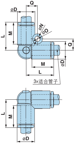Two vertical pipe connections