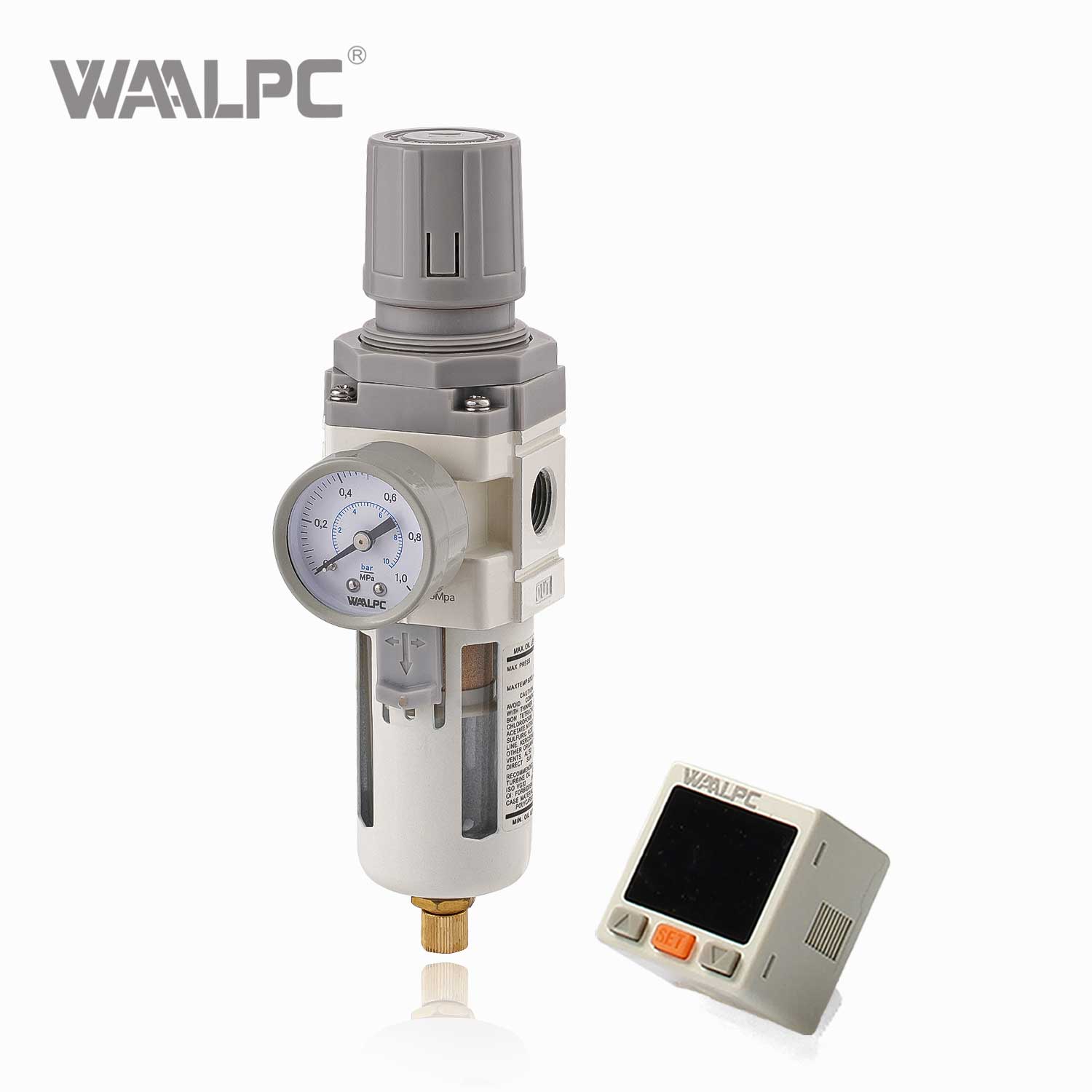 WAALPC SMC AW3000-03 G3/8'' 0.05-0.85MPa White Pneumatic Filter Regulator with External Pressure Gauge And Electronic Display 
